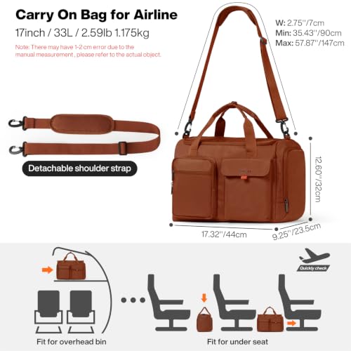 Mixi 17" Underseat Carry-On Luggage Travel Tote, Water-Resistant, Brown
