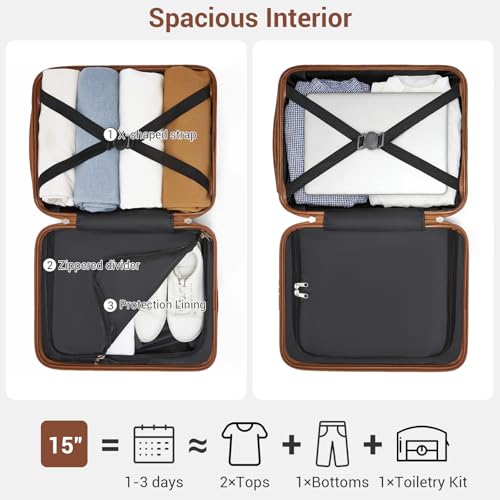 Kono 15'' Underseat Carry On Luggage Airline Approved, Anti-Scratch PC+ABS Hardshell Carry on Suitcase with Smooth Spinner Wheel, Lightweight Overnight Carry on for Short Travel, Cream White