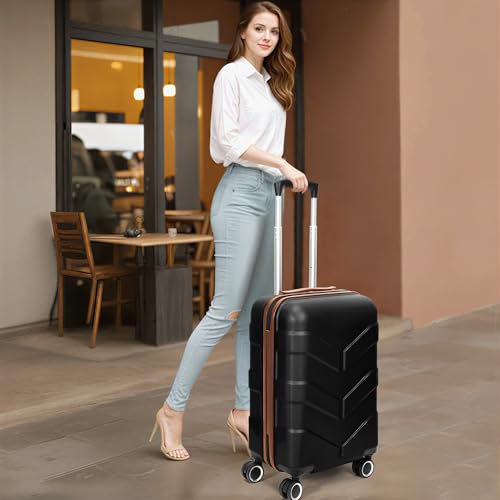 TILYMOL Hardside Carry On Luggage 22x14x9 Airline Approved with Spinner Wheels, Lightweight 20-inch Carry-On Suitcase for Men & Women, Black
