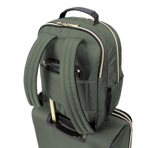 Kenneth Cole REACTION Chelsea 2-Piece Bundle - 20" Chevron Expandable 8-Wheel Carry-On Suitcase & Matching 15" Laptop Backpack, Olive