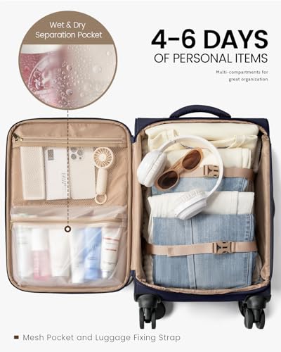 LOVEVOOK Carry On Luggage 22x14x9 Airline Approved, 22 Inch Softside Suitcases with Spinner Wheels, Lightweight Carry-on Suitcase with TSA Lock for Women Men, Large Luggage for Travel Business Trip