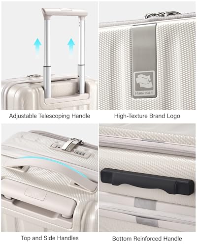 Hanke 20 Inch Expandable Carry On Luggage Airline Approved Top Opening Hard Shell Suitcases with Wheels Lightweight Travel Luggage Carry On Suitcase for Woman Men-Ivory White