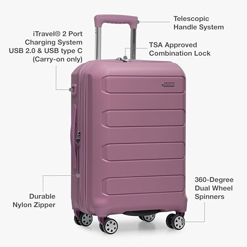 Traveler's Choice Pagosa Hardshell Expandable Luggage with Spinner Wheels, Mauve, 22-Inch Carry-on