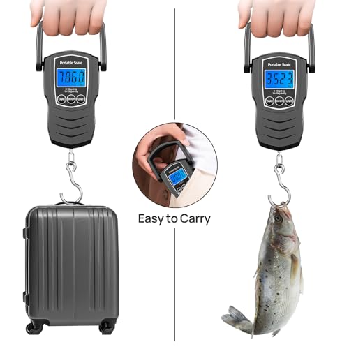 75Kg/165Lb Digital Luggage Scale for Travel, Fishing Weight Scale Unit with 1.5M Measuring Tape, Suitcase Weight Unit Can Switch Kg/Lb/Jin/Oz 4 Units, with Hook, Battery Included