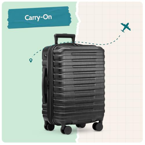 U.S. Traveler Boren Polycarbonate Hardside Rugged Travel Suitcase Luggage with 8 Spinner Wheels, Aluminum Handle, Carry-on 22-Inch, USB Port, Black