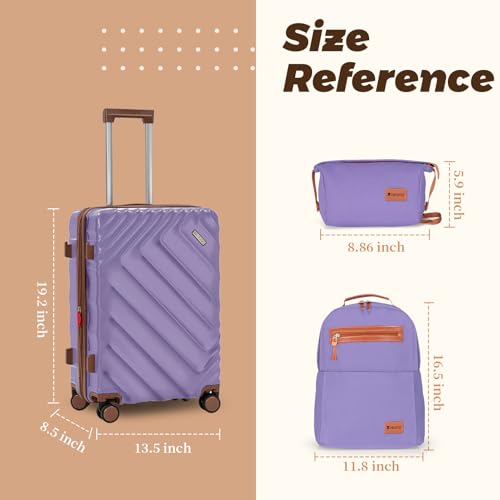 Rosamo 3 Piece Luggage Set Expandable Hardside, 20in Suitcase with Matching Travel Bags, 22x14x9 Airline Approved Carry On, TSA Lock & Spinner Wheels, ABS+PC, (purple)