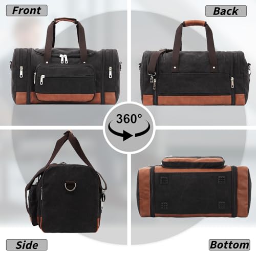 Voylic Men'S Duffle Bag For Travel, Expandable Canvas Duffel Bags Overnight Weekend Gym Carry On Luggage Bag For Men(Black)