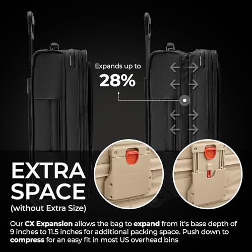 Briggs & Riley Essential 22" Carry On Expandable Spinner - Luggage for Travel, Suitcases with Wheels, Softside Rolling Bag for Men & Women, Self-Repairing Zipper - Baseline Collection, Black