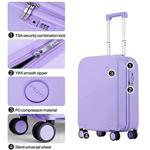mixi Carry on Luggage, 20'' Suitcase Spinner Wheels Luggage Hardshell Lightweight Rolling Suitcases PC with Cover & TSA Lock for Business Travel, Lilac Purple