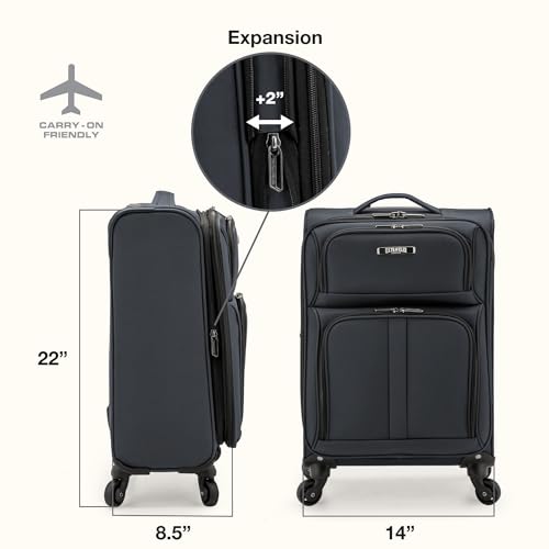 U.S. Traveler Anzio Softside Expandable Luggage with Spinner Wheels, Dark Grey, 22-Inch Carry-on