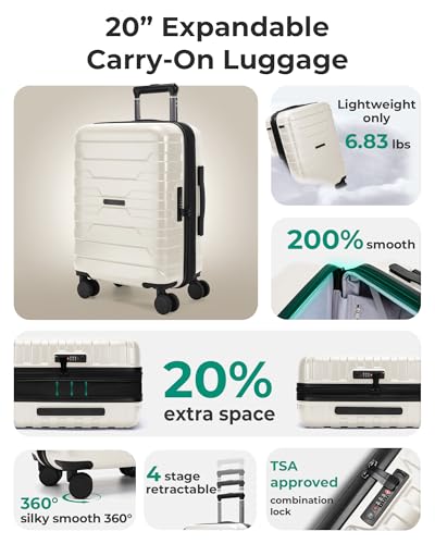 BAGSMART White hardside carry-on for 22x14x9 carry-on luggage detail 2