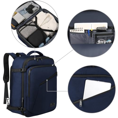 MATEIN Weekender Backpack, Large Capacity Travelling Suitcase Backpack with Strap for Clothes, Expandable Flight Approved Business Carry on Daypack for International Travel, Blue