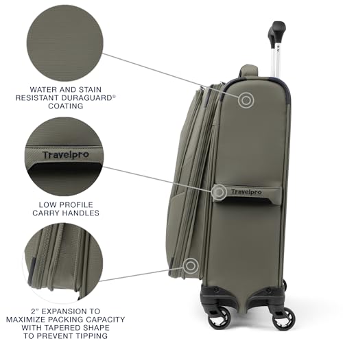 Travelpro Maxlite 5 Softside 2pc Set Expandable Carry On Luggage with 4 Spinner Wheels/Soft Underseat Tote, Lightweight Suitcase, Men and Women, Slate Green