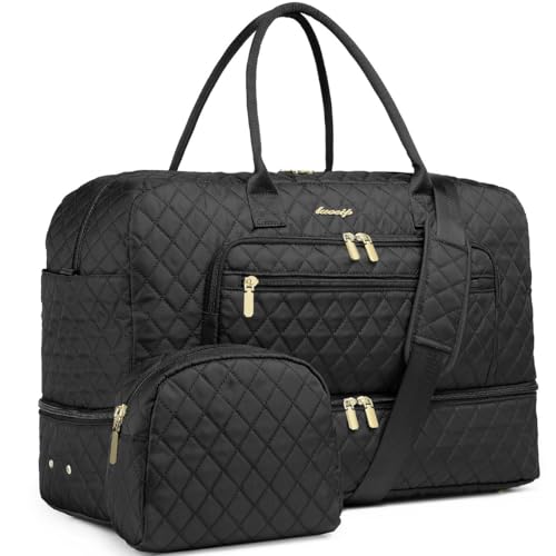 LUOCIP Large Women Travel Duffle Bag, Carry on Bag with Wet Toiletry Pocket for Overnight, Weekend, Yoga, Gym, Business Trips, Sport and Hospital, Black