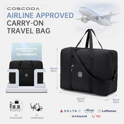 COSCOOA Carry On Luggage 22x14x9 Airline Approved,Lightweight Duffle Bag for Travel, Waterproof Weekender Overnight Bags for Traveling Airplane for Women and Men 40L