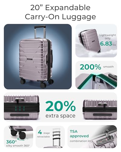 BAGSMART Expandable – Hardside Carry-On – Rose Purple for 22x14x9 carry-on luggage detail 2