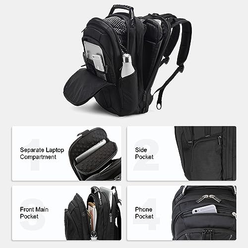 LEVEL8 Laptop Backpack, Work Backpack for Men Women, Travel Computer Bag for Business Fits 15.6" Laptop and Notebook - Black