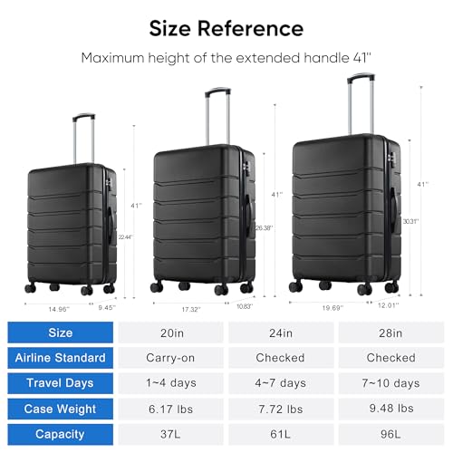 OLIXIS 20 Inch Carry-On Luggage, Hardside Suitcase with Spinner Wheels, Lightweight ABS Hard Shell Travel Luggage, TSA Approved Lock, Expandable Small Suitcase for Business & Travel–Black