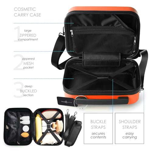 TRAVELARIM 20 Inch Carry On Luggage 22x14x9 Airline Approved, Carry On Suitcase with Wheels, Hard-shell Carry-on Luggage, Orange Small Suitcase, Hardside Luggage Carry On with Cosmetic Carry On Bag