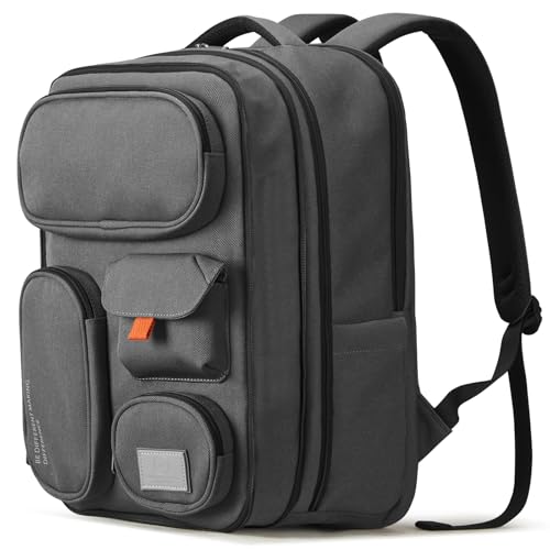 mixi Large Capacity Expandable Travel Backpack for Women & Men 15.6'' Laptop Carry On Weekender Bag Outdoor Hiking with Multifunction Pockets 180° Open Water Resistant 18 Inch 28L, Rock Gray