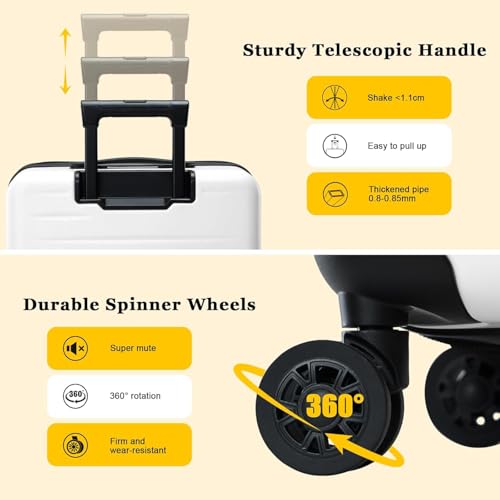 CENSIEN 16 Inch Underseat Carry On Luggage Airline Approved, Expandable Lightweight ABS+PC Hard Shell Suitcases with 360° Spinner Wheels, TSA Lock, YKK Zipper, for Business Weekender (White, 1 PC)
