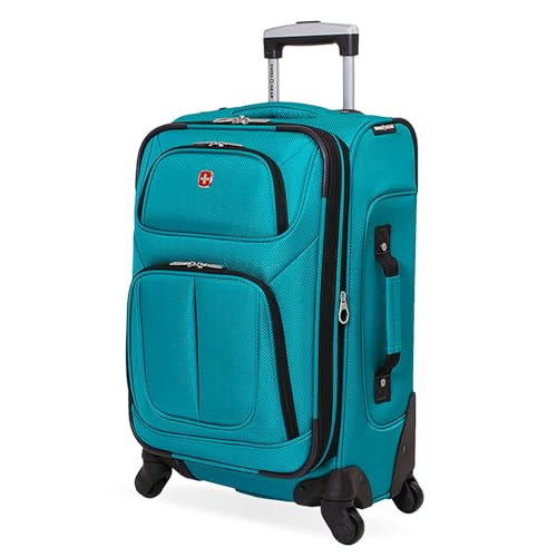 SWISSGEAR Sion Softside Expandable Spinner Luggage Durable Lightweight Travel Suitcase, Teal, Carry-On
