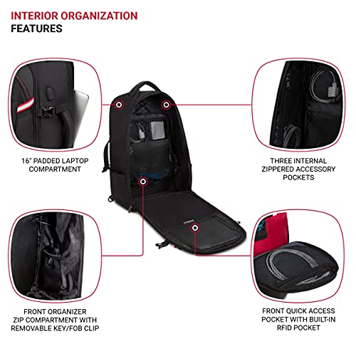 SwissGear 3766 Extra Large 48L Travel Backpack with USB Charging Port, Built-in RFID, Fits 16 Inch Laptop
