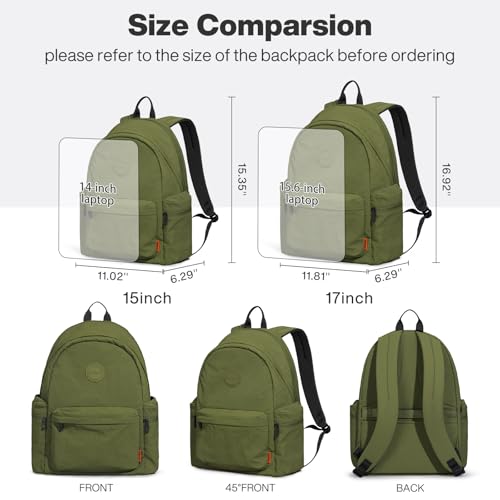 mixi Outdoor Lightweight Backpack Casual Carry On Laptop Backpack Travel Bookbag for Women Men, Water Resistant Durable Hiking Bag for Camping Weekender Sports College Work, 17 Inch, Jungle Green