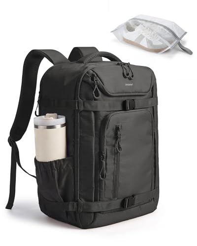 BAGSMART 35L Travel Backpack for Women & Men Fits 17-Inch Laptop, Airline Approved Carry On Backpack with Wet Pocket & Shoe Pouch, Water-Resistant Personal Item Travel Bag, Black