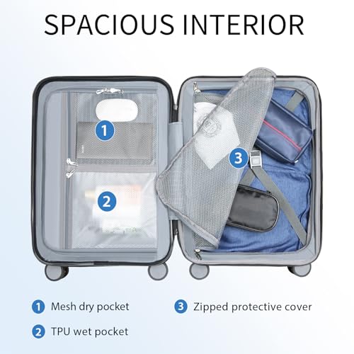 KROSER Hardside Expandable Carry On Luggage with Spinner Wheels & Built-in TSA Lock, Durable Suitcase Rolling Luggage with USB Port, Carry-On 20-Inch, Lake Blue