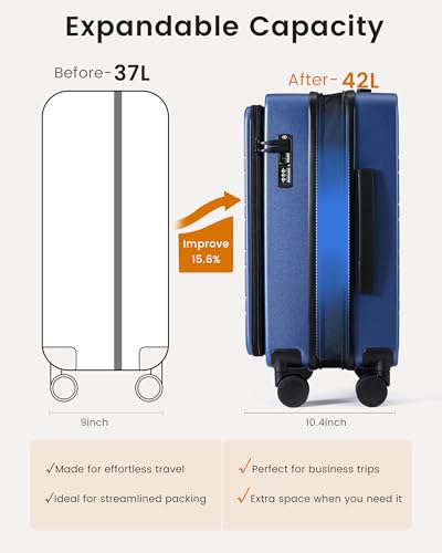 LOVEVOOK Carry On Luggage 20 Inch, Airline Approved Expandable Hard Shell Suitcase with Spinner Wheels, TSA Lock & Cup Holder, Fits Most Overhead Bins