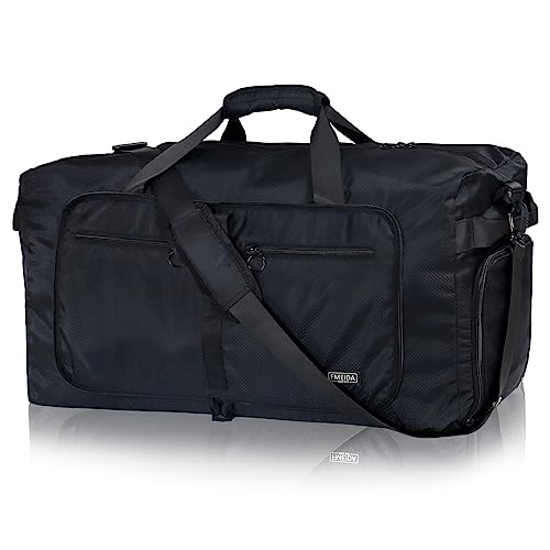 Fmeida 65L Duffle Bag with Shoes Compartment, Foldable Travel Duffel Bags for Men Women, Large Packable Travel Bag Water Repellent & Tear Resistant (Black)