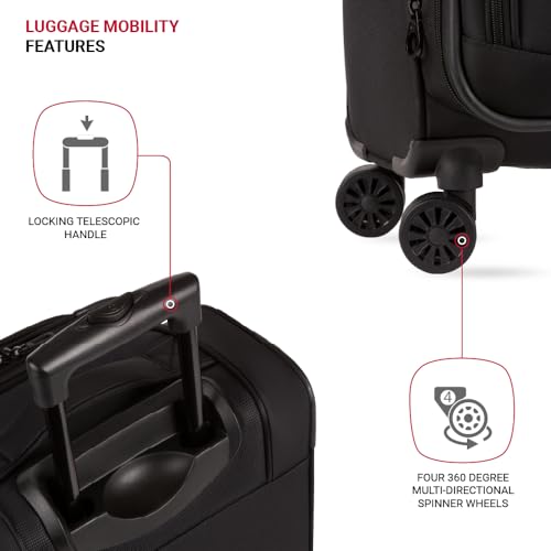 SwissGear Sion II Softside Expandable Luggage with Spinner Wheels, Black, Carry-On 20-Inch