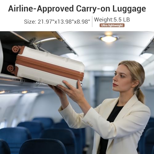 Kono Carry On Luggage 22x14x9 Airline Approved with Spinner Wheels,Lightweight PC+ABS 20 Inch Luggage with TSA Lock,Expandable Hard Shell Carry On Suitcases for Men Women,White