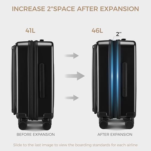 CASELLY Carry on Luggage Top opening Suitcases, Expandable with Cup Holder and USB Charging Port,Lightweight with Front Pocket Rolling Suitcases with Spinner Wheels