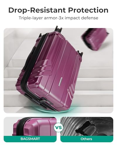 BAGSMART Expandable Carry On Luggage 22x14x9 Airline Approved, Purplish Red