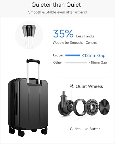 LUGGEX Carry On Luggage 22x14x9 Airline Approved, Expandable Polycarbonate Suitcase with Front Pocket (FX-Core, Charcoal Metallic, 20 Inch)