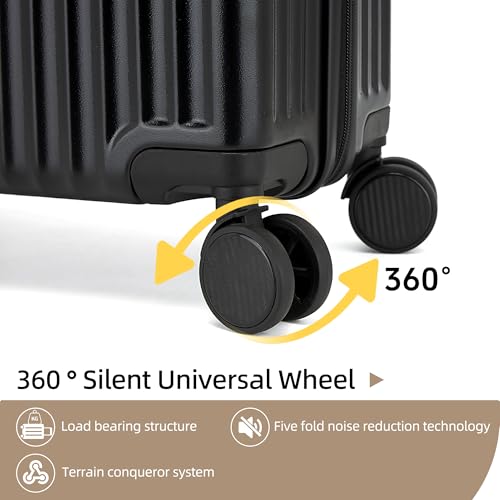 Hulsin 20 Inch Carry on Luggage,Airline Approved 22x14x9 Hard Shell Carry on Suitcase with 360° Spinner Wheels,TSA Lock and Lightweight Hardside Carry-on Luggage for Travel (Black, 20 Inch)
