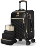 Carry On Luggage 22x14x9 Airline Approved, 20 Inch Softside Suitcase with 4 Pcs, Lightweight Luggage for Women with TSA Lock and 4 Spinner Wheels, Soft Side Carry-on Suitcases for Travel, Black
