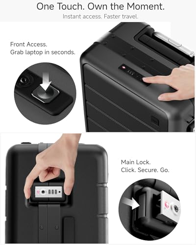 LUGGEX 21 Inch Zipperless Carry On Luggage - HUP Pro Front Opening Compartment Suitcase with Spinner Wheels, 36L Capacity, TSA Locks, Airline Approved for Business Travel(ZX-Pro, Black)