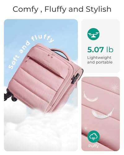 BAGSMART Underseat Carry on Luggage with Wheels, Soft Underseat Travel Luggage with PVC Wet/Dry Pockets, Lightweight Soft Personal Item Suitcase for Short Trip, Sakura Pink