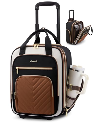 LOVEVOOK Underseat Carry On Luggage with Wheels, Stylish Under Seat Luggage with Giant Tumbler Holder Pocket, Soft Sided Small Suitcase for Travel, Work