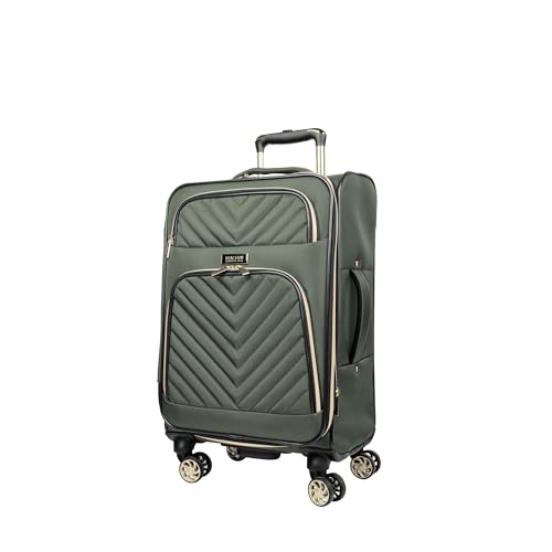 Kenneth Cole REACTION Chelsea 2-Piece Bundle - 20" Chevron Expandable 8-Wheel Carry-On Suitcase & Matching 15" Laptop Backpack, Olive