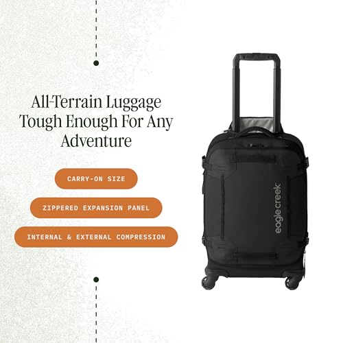 Eagle Creek Gear Warrior XE 4-Wheel Carry-On Luggage for Travel Essentials - Smooth Rolling Wheels - Lockable Zippers - Interior Laptop Sleeve - Black - 21.74”