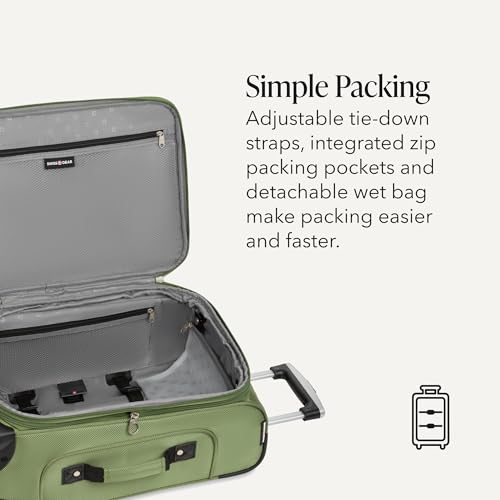 SWISSGEAR Sion Carry-On Spinner Luggage, Softside Expandable, Lightweight Suitcase, Evergreen, 22.75-Inch