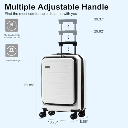 CENSIEN Carry On Luggage 22×14×9 Airline Approved, 20 Inch Lightweight ABS+PC Hard Shell Suitcases with Front Pocket, Spinner Wheels, TSA Lock (White, 1PC)