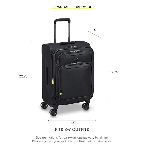 DELSEY PARIS Sky Max 3.0 Carry-On 21 Inch, Lightweight Softside Expandable Luggage, Spinner Wheels, Soft Touch Handle, Onyx Black