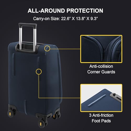 LEVEL8 Carry On Luggage Airline Approved with Compartment, Softside Expandable Rolling Suitcase with Spinner Wheels, Blue, Carry-On 20-Inch