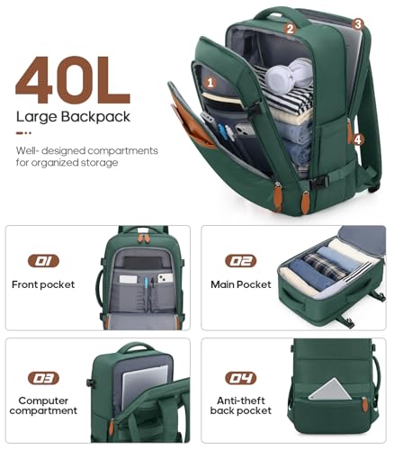 UKEIN Luggage Sets 3 Piece, Carry On Luggage 20In With Spinner Wheels,PC Hardside Suitcase Set with TSA Lock,Durable Carry On Suitcase With Travel Backpack for Men (Green, 3 piece set (20inch))