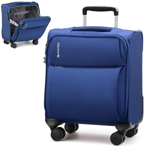 Hanke 16 Inch Underseat Carry On Luggage with Spinner Wheels Airline Approved, Small Rolling Suitcase Softside Underseater Lightweight TSA Travel Roller Suitcase Carry-On Bag(Blue)